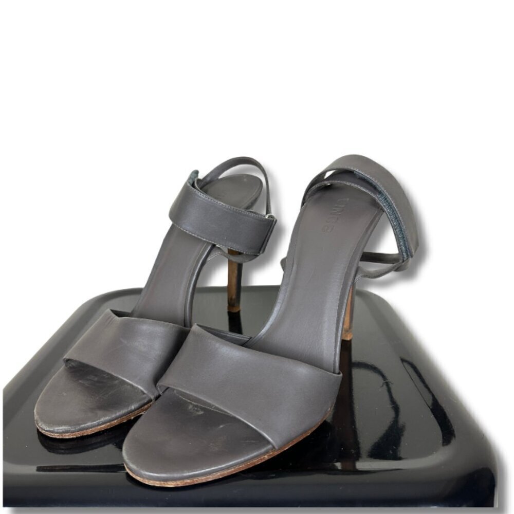 Vince Leather Heels Genna Double Strap Slingback Open Toe Slate Grey Women's 9.5